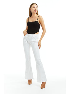 Tractr Jeans, Denim, sexy flare front panel jean in white-Tractr Jeans