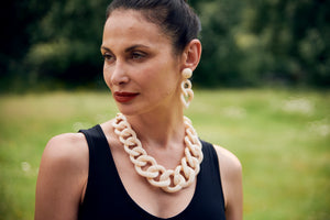Francine Bramli, Resin, Maille Links Necklace in Marbled Ivory-