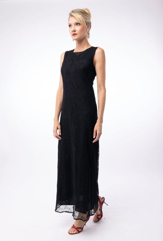 Garbolino Couture, French Lace, Maxi Sheath dress in Black