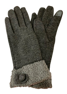 Sherpa Fur Trim Knit Smart Gloves in charcoal