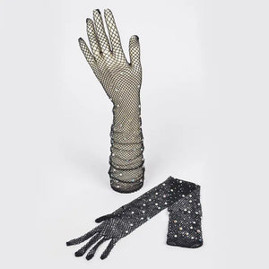 Fashion Collection, Fishnet Stones Long Gloves in Black-Fashion Collection, Fishnet Stones Long Gloves in Black