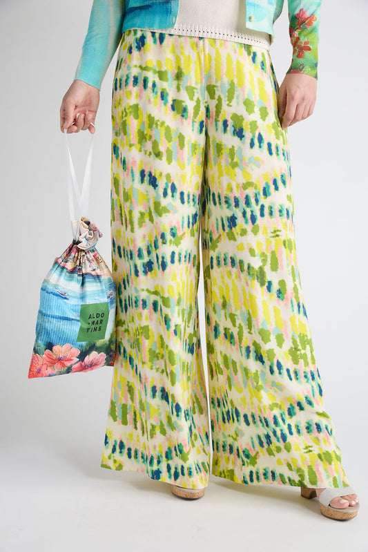 Aldo Martins, Printed Wide Leg Trousers in lime