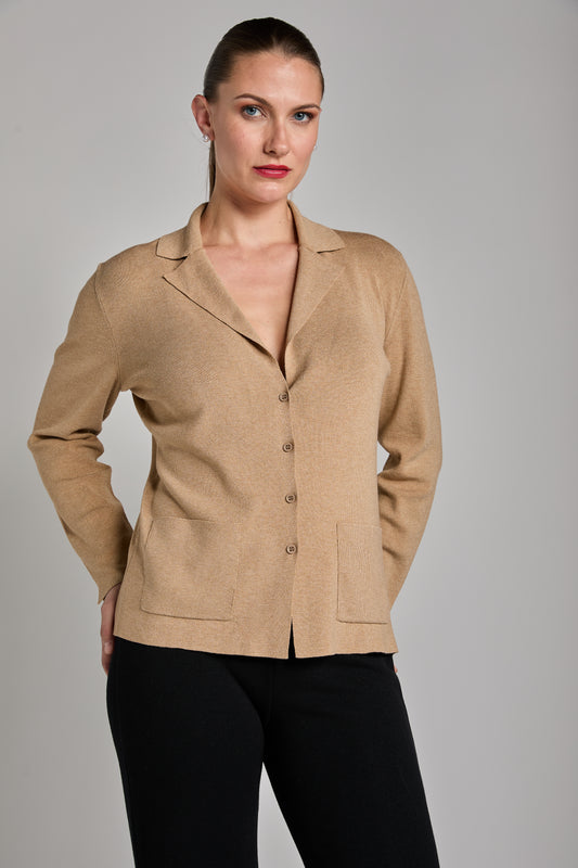 Aldo Martins, Sustainable Knit, Eriste Blazer Jacket in heather camel