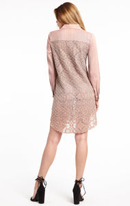 Aratta, Lace, String of Pearls Shirt Dress in Pearl Mauve-Printed Dresses