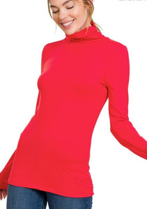 Pop Colors, brushed knit, ruched mock neck long sleeve top-Promo Eligible