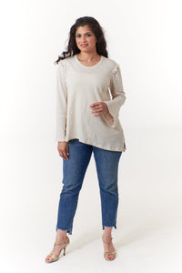 WILT,Cotton,  Bell sleeve ruffle tunic in off white-WILT