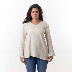 WILT,Cotton,  Bell sleeve ruffle tunic in off white-