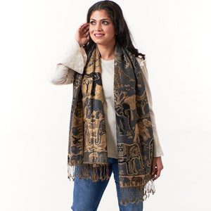 Fashion Collection Cotton Pashmina reversible scarf in elephant print-Accessories