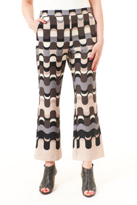Maliparmi, Jacquard Crepe, crop flare trousers in neo modern cady print-Italian Designer Collection-