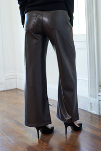 Maliparmi, Faux Leather, flare leg trouser with pockets- Italian Designer Collection-Maliparmi, Faux Leather, flare leg trouser with pockets- Italian Designer Collection