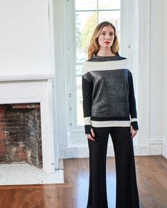 Oblique Creations, fine knit coated color block sweater -Italian Designer Collection-Tops