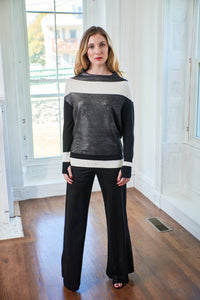 Oblique Creations, fine knit coated color block sweater -Italian Designer Collection-Tops