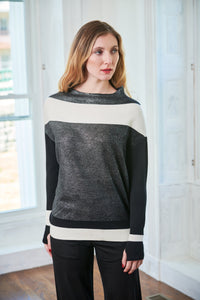 -Luxury KnitwearOblique Creations, fine knit coated color block sweater -Italian Designer Collection