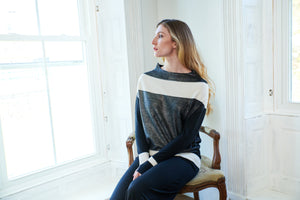 Oblique Creations, fine knit coated color block sweater -Italian Designer Collection-
