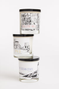 Soy candles with Rhode Island artwork theme-