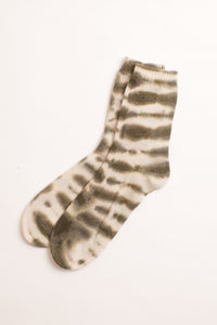 Crush Cashmere, Sustainable Cashmere crew socks in tye dye olive-Socks