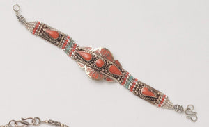 handcrafted sterling silver, coral medallion bracelet-Best Sellers
