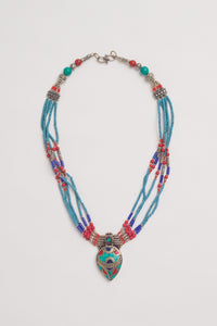 Sterling Silver, handcrafted lapis or turquoise beaded medallion necklace-Jewelry