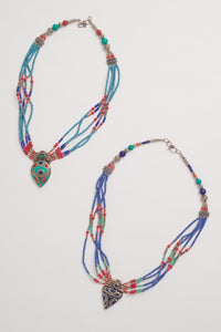 Sterling Silver, handcrafted lapis or turquoise beaded medallion necklace-Jewelry