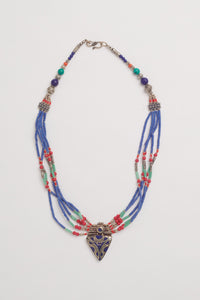 Sterling Silver, handcrafted lapis or turquoise beaded medallion necklace-