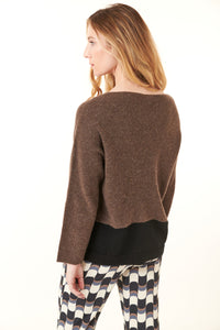 Kier & J, boatneck color block cashmere sweater in olive-Kier & J, boatneck color block cashmere sweater in olive