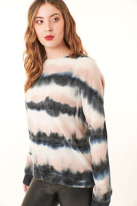 Crush Cashmere, Sustainable Cashmere boyfriend crew neck sweater in tye dye pink-Gifts for the Fashionista
