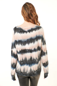 Crush Cashmere, Sustainable Cashmere boyfriend crew neck sweater in tye dye pink-High End Tops