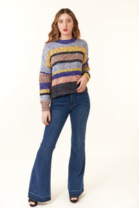 Desigual,wool blend, chunky knit sweater in multi stripe melange-