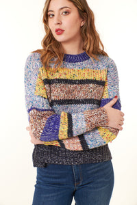 Desigual,wool blend, chunky knit sweater in multi stripe melange-