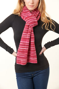 -Fine KnitwearKier & J, Cashmere long scarf in tye dye red stripe 19x84