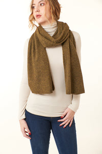 -Fine KnitwearKier & J, Cashmere long scarf in olive melange 18x85"