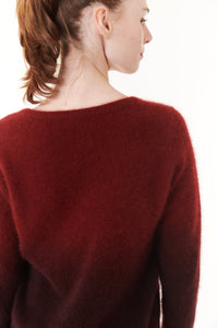 SWTR v neck racoon fur sweater in dark burgundy ombre-