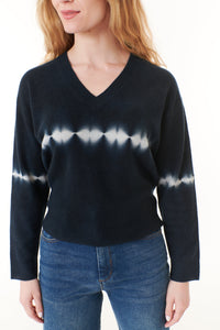 Crush Cashmere, Sustainable Cashmere v neck sweater in electric tye dye-Tops