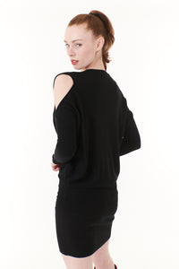 Lovestitch, Modal Knit, mini dress with cold shoulder in black-Sale