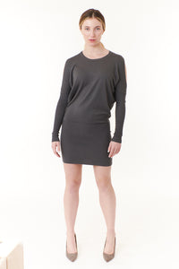Lovestitch, Modal Knit, mini dress with cold shoulder in charcoal-