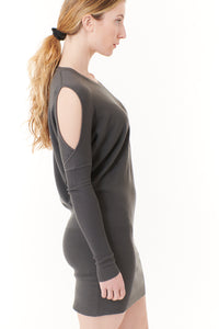 Lovestitch, Modal Knit, mini dress with cold shoulder in charcoal-Dresses