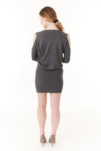 Lovestitch, Modal Knit, mini dress with cold shoulder in charcoal-