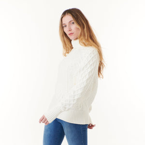 Lovestitch, cotton cable knit fishermans sweater in ivory-Lovestitch, cotton cable knit fishermans sweater in ivory