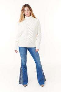 Lovestitch, cotton cable knit fishermans sweater in ivory-Sale