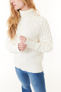 Lovestitch, cotton cable knit fishermans sweater in ivory-Lovestitch, cotton cable knit fishermans sweater in ivory