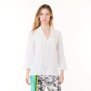 -Italian Designer CollectionMaliparmi, Linen embellished blouse in natural white-Italian Designer Collection