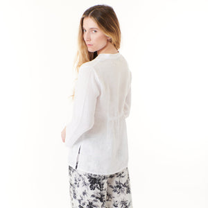 Maliparmi, Linen embellished blouse in natural white-Italian Designer Collection-
