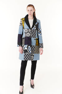 Desigual, wool, denim and brocade patchwork car coat-