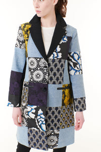 -Embellished Denim JacketsDesigual, wool, denim and brocade patchwork car coat