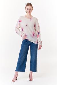 Crush Cashmere, Sustainable Cashmere boyfriend crew neck sweater in floral print-High End