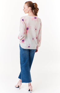 Crush Cashmere, Sustainable Cashmere boyfriend crew neck sweater in floral print-Tops