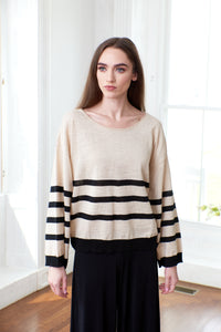 -Long SleeveIoanna Korbela, linen knit beach lover stripe sweater