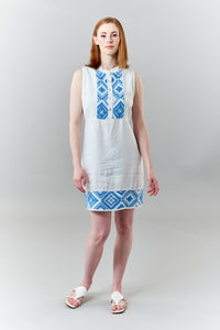 Haris Cotton, Organic Linen sleeveless dress with embroidered panels-