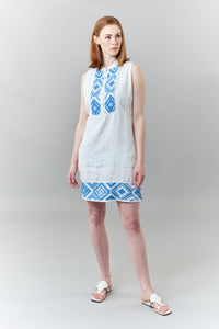 Haris Cotton, Organic Linen sleeveless dress with embroidered panels-Dresses