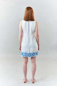 Haris Cotton, Organic Linen sleeveless dress with embroidered panels-Haris Cotton